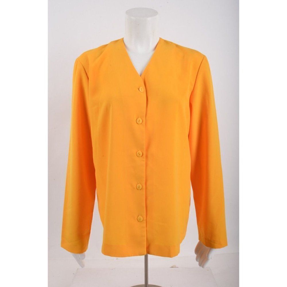 Vintage Jonathan Logan Womens Orange Long Sleeve Button Up Shirt Blouse Medium